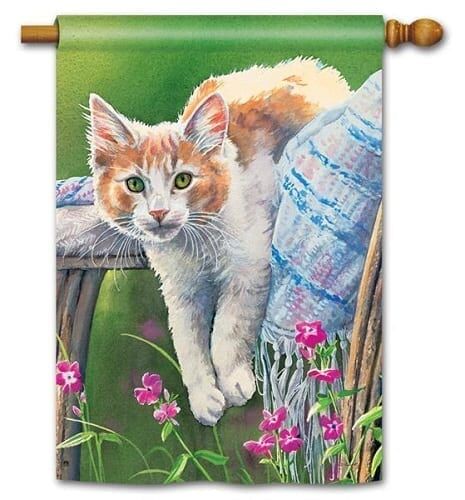 Kitty Cool Down House Flag | Animal, Floral, Outdoor, House, Flags