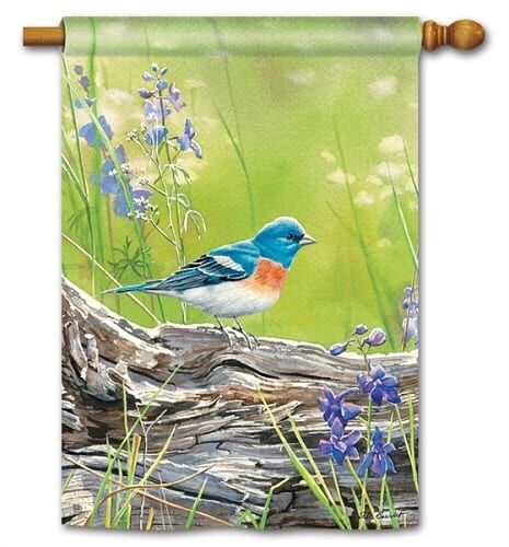 Meadow Bluebird House Flag | Floral, Bird, Outdoor, House, Flags