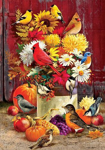 Colorful Autumn Songbirds Flag | Fall, Bird, Floral, Decorative, Flag