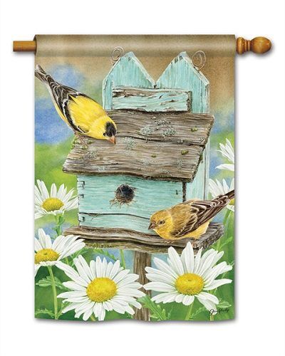 Finches & Flowers House Flag | Bird, Spring, Outdoor, House, Flag