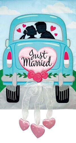 Just Married Flag | Applique Flags | Wedding Flags | Garden Flags