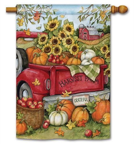 Harvest Farm Truck House Flag | Fall, Floral, Outdoor, House Flags