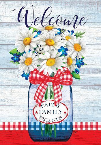 Red Gingham Daisy Flag | 4th of July, Welcome, Floral, Flags