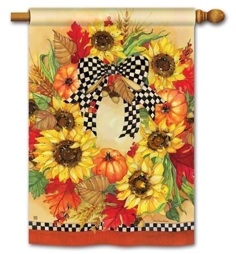 Sunflower Wreath House Flag | Thanksgiving, Fall, House, Flags