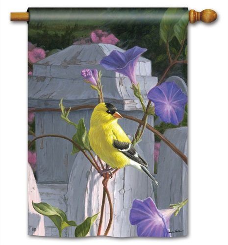 Finch and Flowers House Flag | Floral, Bird, Outdoor, House, Flags