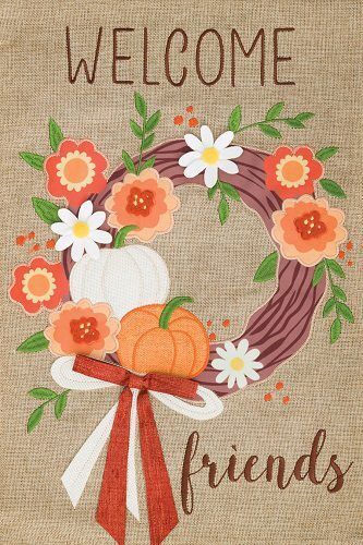 Fall Wreath Burlap Flag | Burlap, Fall, Welcome, Garden, Flags