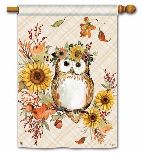 Autumn Owl House Flag | Fall, Bird, Floral, Outdoor, House, Flags