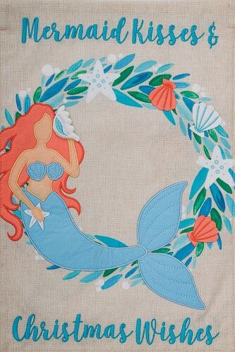 Mermaid Wreath Flag | Burlap Flags | Christmas Flags | Cool Flags