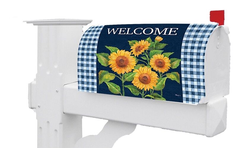 Sunflowers on Navy Mailbox Cover | Mailbox Wrap | Mailbox Cover