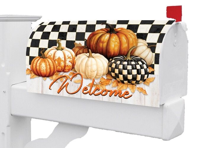 Checkered Pumpkin Mailbox Cover | Mailbox Cover | Mailbox Wrap