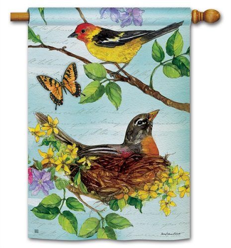 Flora & Fauna House Flag | Floral, Bird, Outdoor, House, Flags