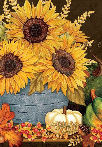 Sunflowers & Gourds Flag | Fall, Farmhouse, Floral, Lawn, Flags