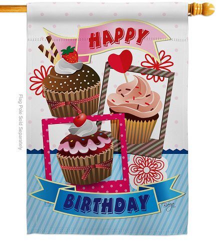 Birthday Cupcake House Flag | Birthday, Double Sided, Yard, Flags