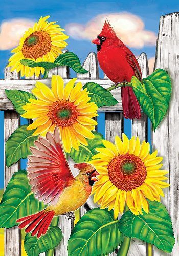 Cardinal Sunflowers Flag | Bird, Spring, Floral, Decorative, Flags