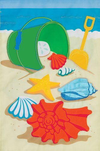 Pail & Shells Flag | Applique, Beach, Summer, Cool, Garden, Flags