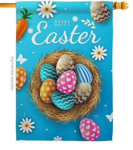 Colorful Egg Basket House Flag | Easter, Double Sided, Yard, Flags