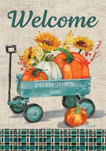 Pumpkin Wagon Flag | Fall Flag | Two Sided Flags | Welcome Flag