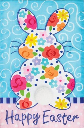 Floral Bunny Flag | Applique Flags | Easter Flags | Garden Flags