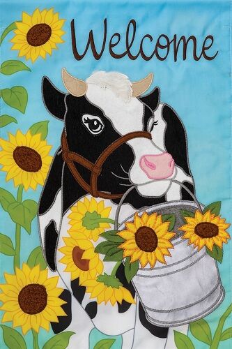 Sunflower Cow Flag | Farmhouse Flags | Applique Flags | Cool Flag