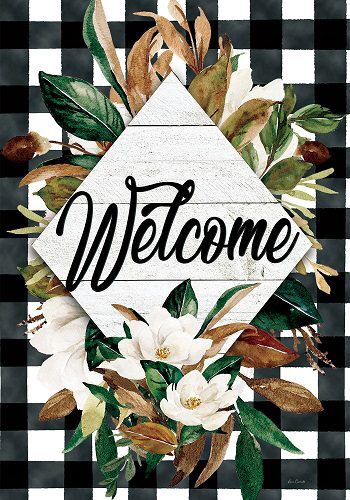 Magnolia Check Flag | Welcome, Farmhouse, Floral, Lawn, Flags