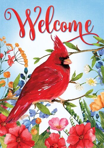 Cardinal Wildflowers Flag | Welcome, Spring, Floral, Bird, Flags