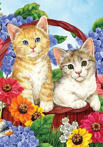 Garden Kitties Flag | Decorative, Spring, Floral, Animal, Cool, Flags