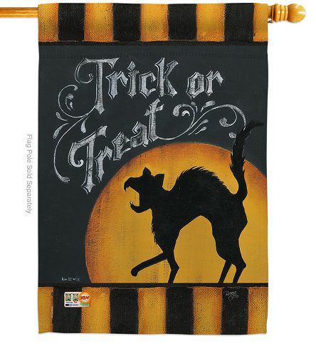 Black Cat Creeping House Flag | Halloween, Double Sided, Flags