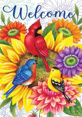 Birds & Flowers Flag | Welcome, Spring, Floral, Bird, Cool, Flags