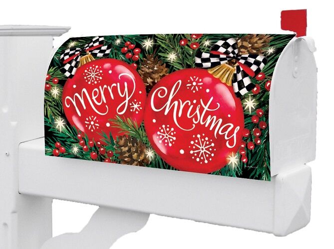 Red Ornaments Mailbox Cover | Mailbox Covers | Mailbox Wraps