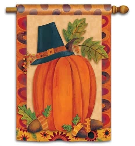 Pilgrim Pumpkin House Flag | Thanksgiving, Outdoor, House, Flags