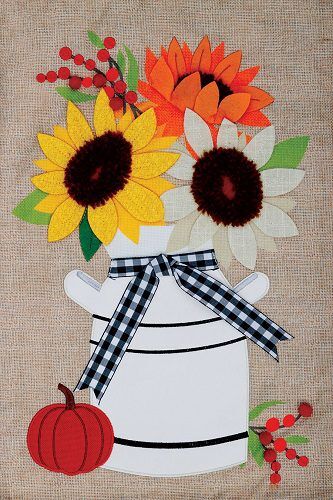 Milk Can Sunflowers Burlap Flag | Burlap, Fall, Cool, Garden, Flags