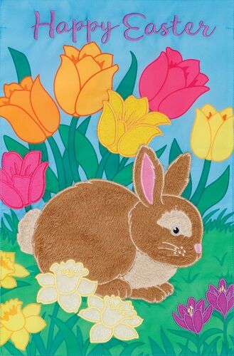 Bunny & Tulips Flag | Applique, Easter, Cool, Garden, Yard, Flags