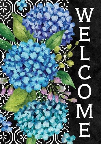 Hydrangeas on Black Flag | Welcome, Spring, Floral, Cool, Flags