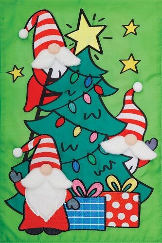 Gnome Tree Flag | Applique Flags | Christmas Flags | Garden Flag