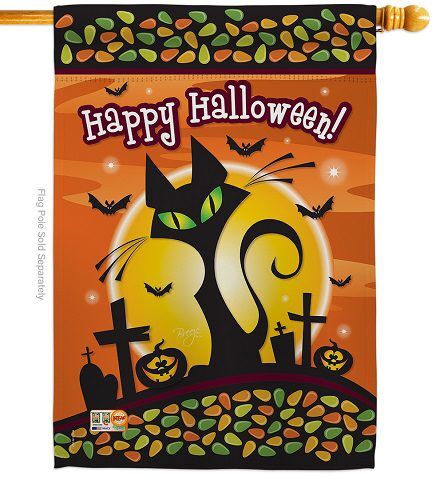 Halloween Black Cat House Flag | Halloween, Double Sided, Flags