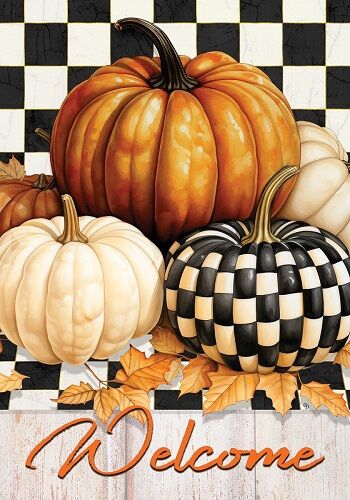 Checkered Pumpkin Flag | Fall Flag | Two Sided Flags | Cool Flags