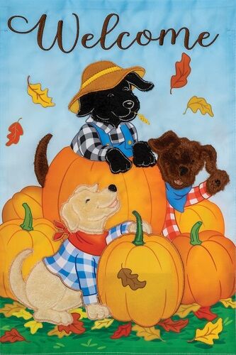 Pumpkins and Dogs Flag | Applique Flags | Fall Flag | Garden Flag